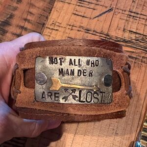 Brown Leather Bracelet with Metal Plate